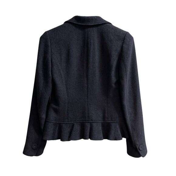 Ann Taylor Blazer Women 2 Navy Blue Boucel Knit Ruffle Suit Jacket Office Career - Picture 2 of 8